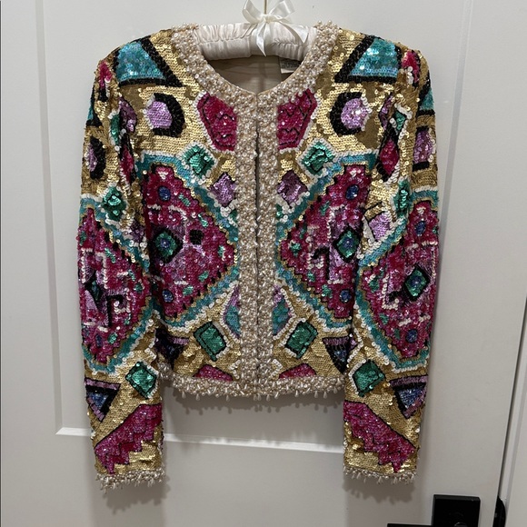 Vintage FULLY BEADED Multicolor Sequin Embellished Jacket - Picture 1 of 16
